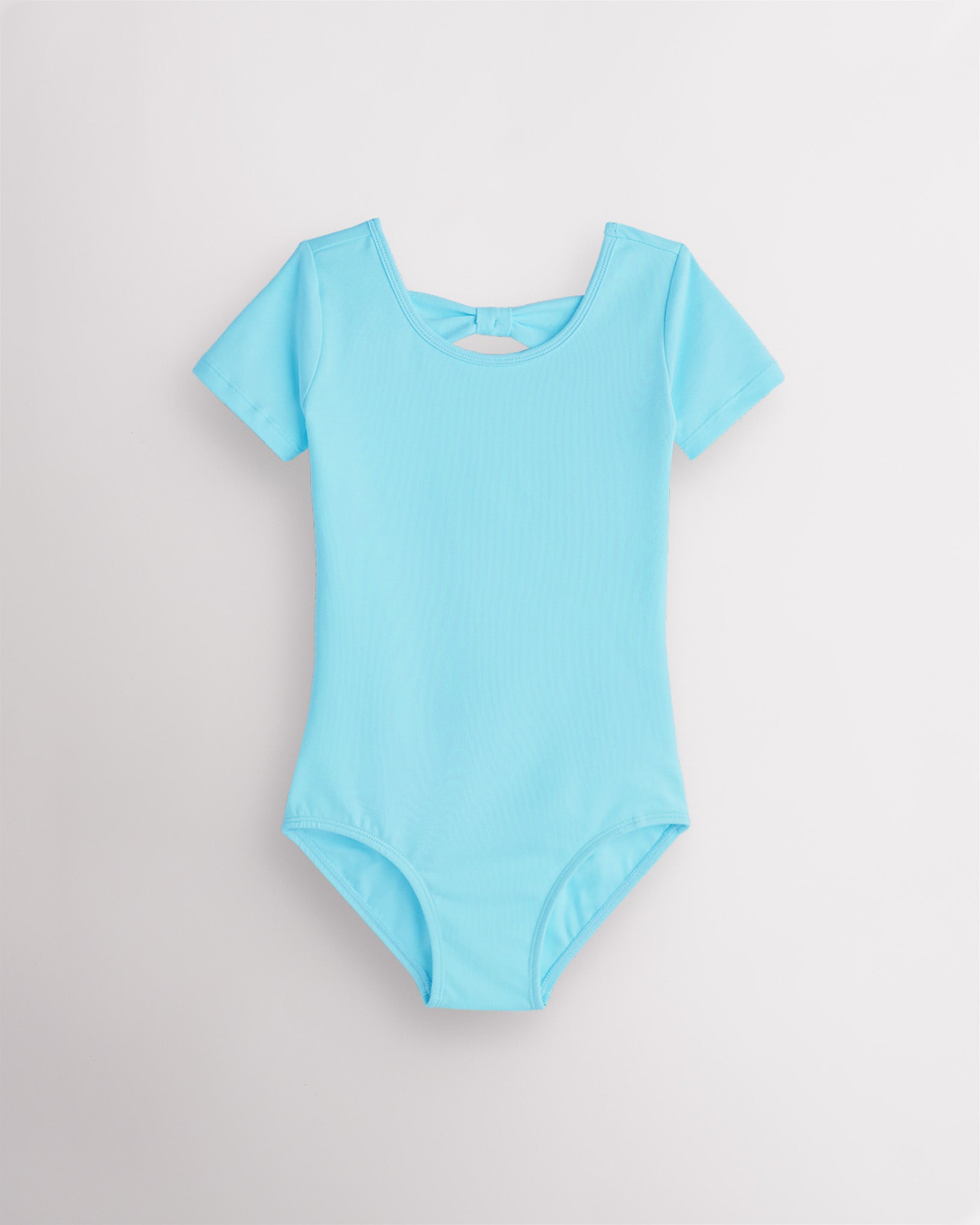 Girls Bowknot Short Sleeve Cotton Ballet Leotard in Pool Blue