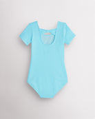 Girls Bowknot Short Sleeve Cotton Ballet Leotard in Pool Blue