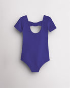Girls Bowknot Short Sleeve Cotton Ballet Leotard in Royal Blue