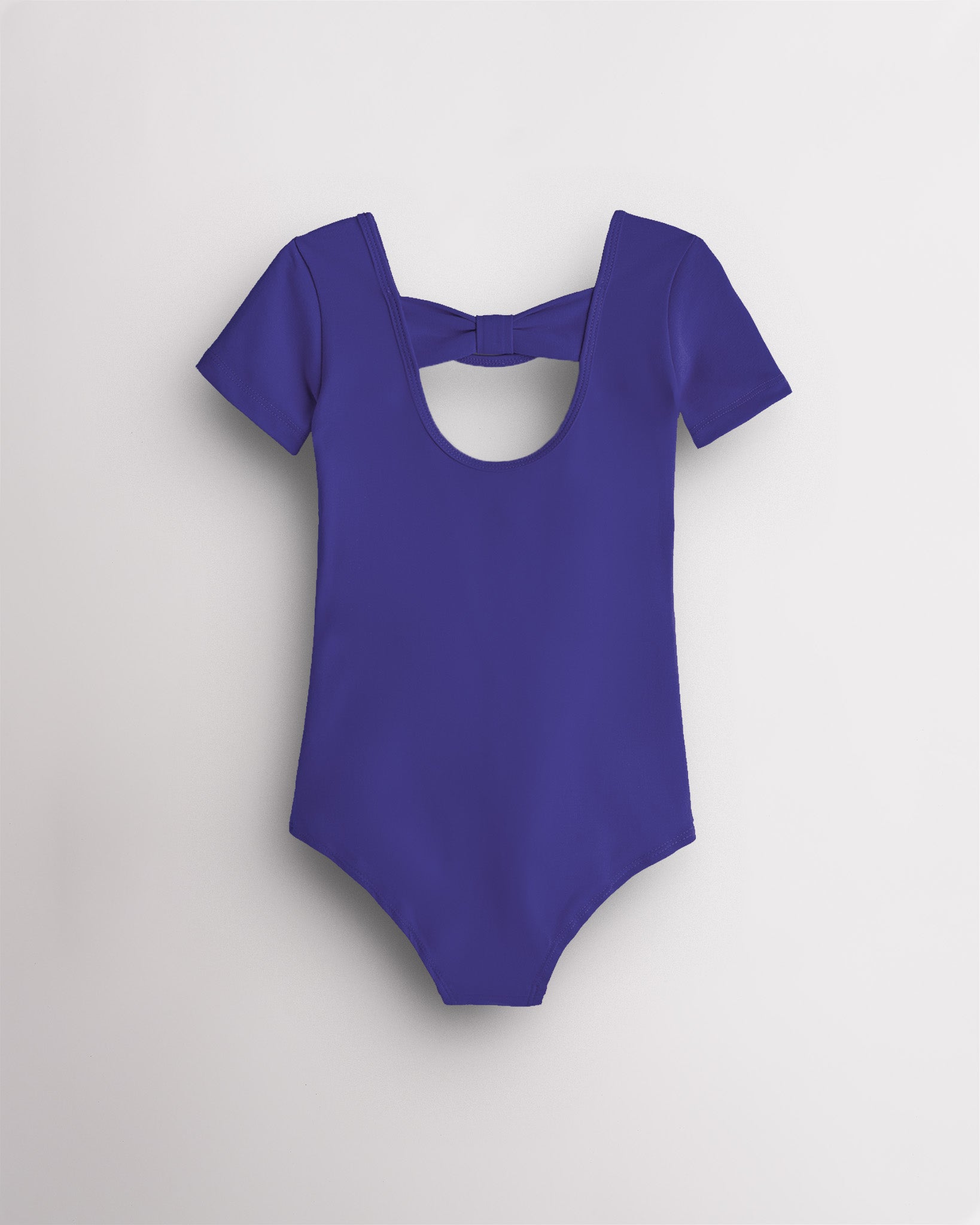Girls Bowknot Short Sleeve Cotton Ballet Leotard in Royal Blue