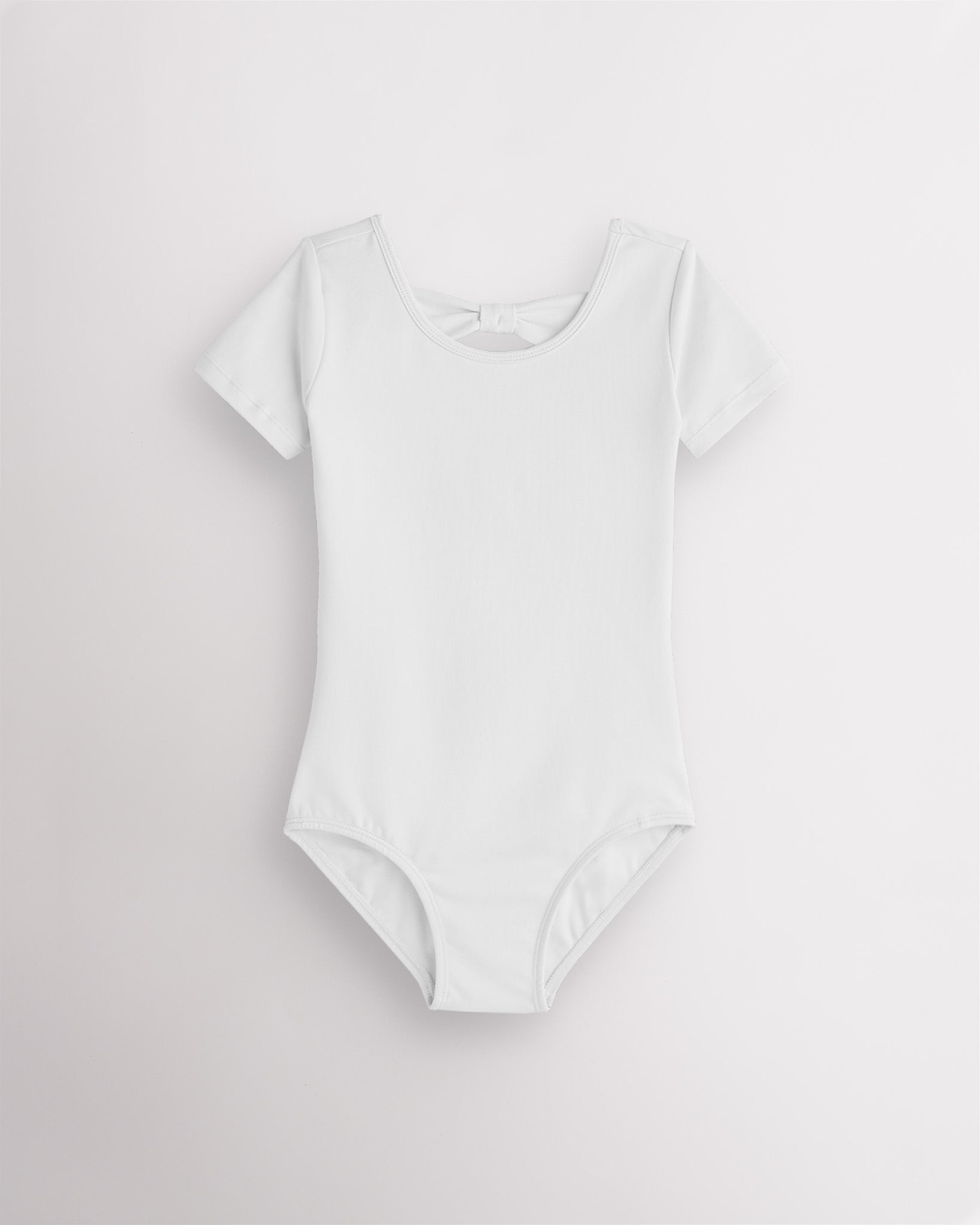 Girls Bowknot Short Sleeve Cotton Ballet Leotard in White