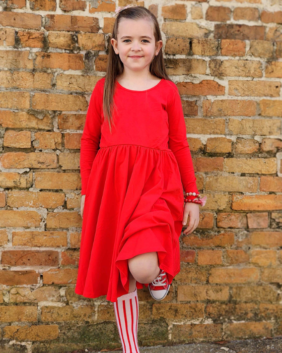 Red full-body skirt with pockets