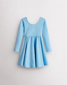 Sky blue Stelle girls long sleeve a line dress with a twirly skirt and soft stretchy fabric