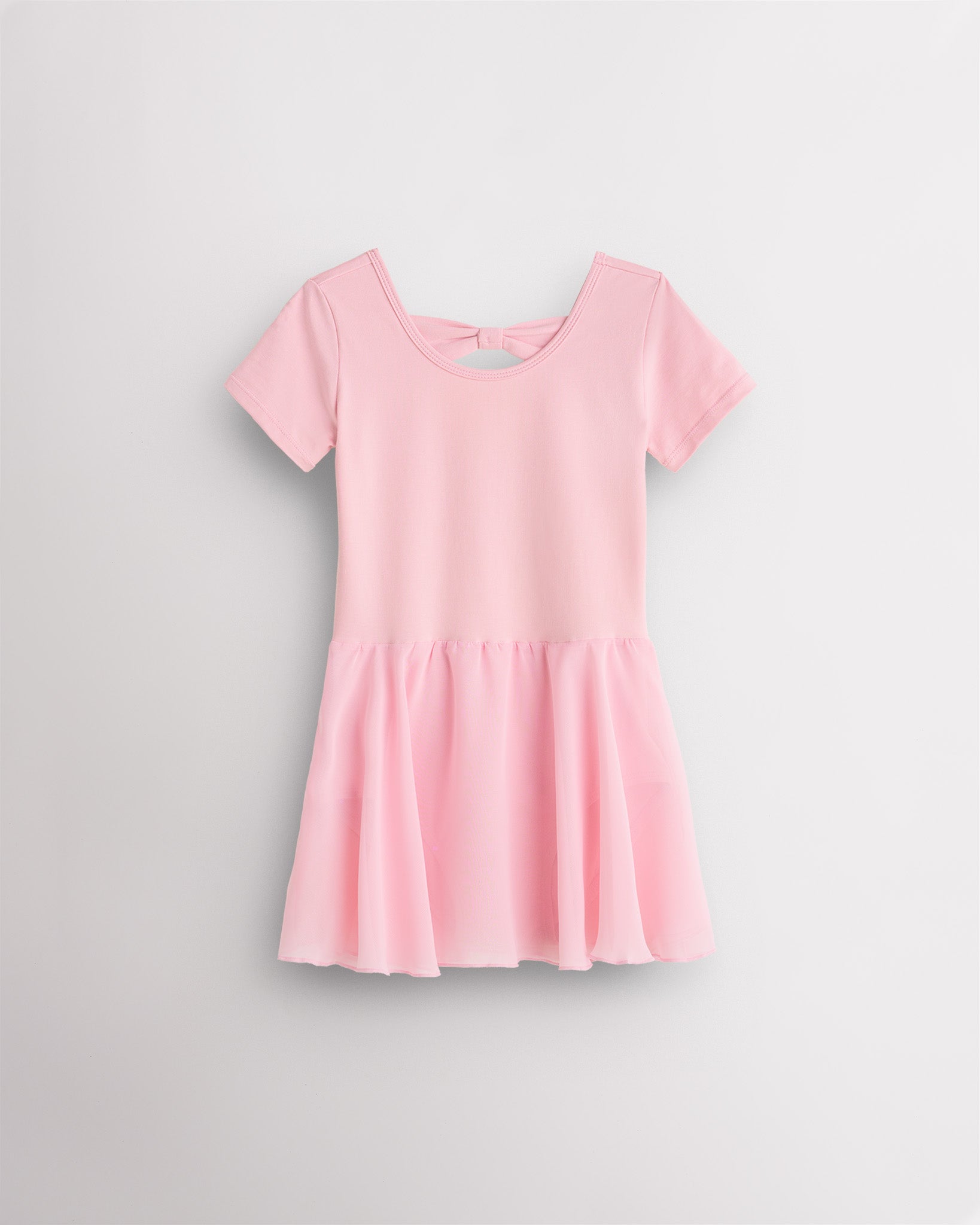 Girls Bowknot Short Sleeve Dress in Ballet Pink