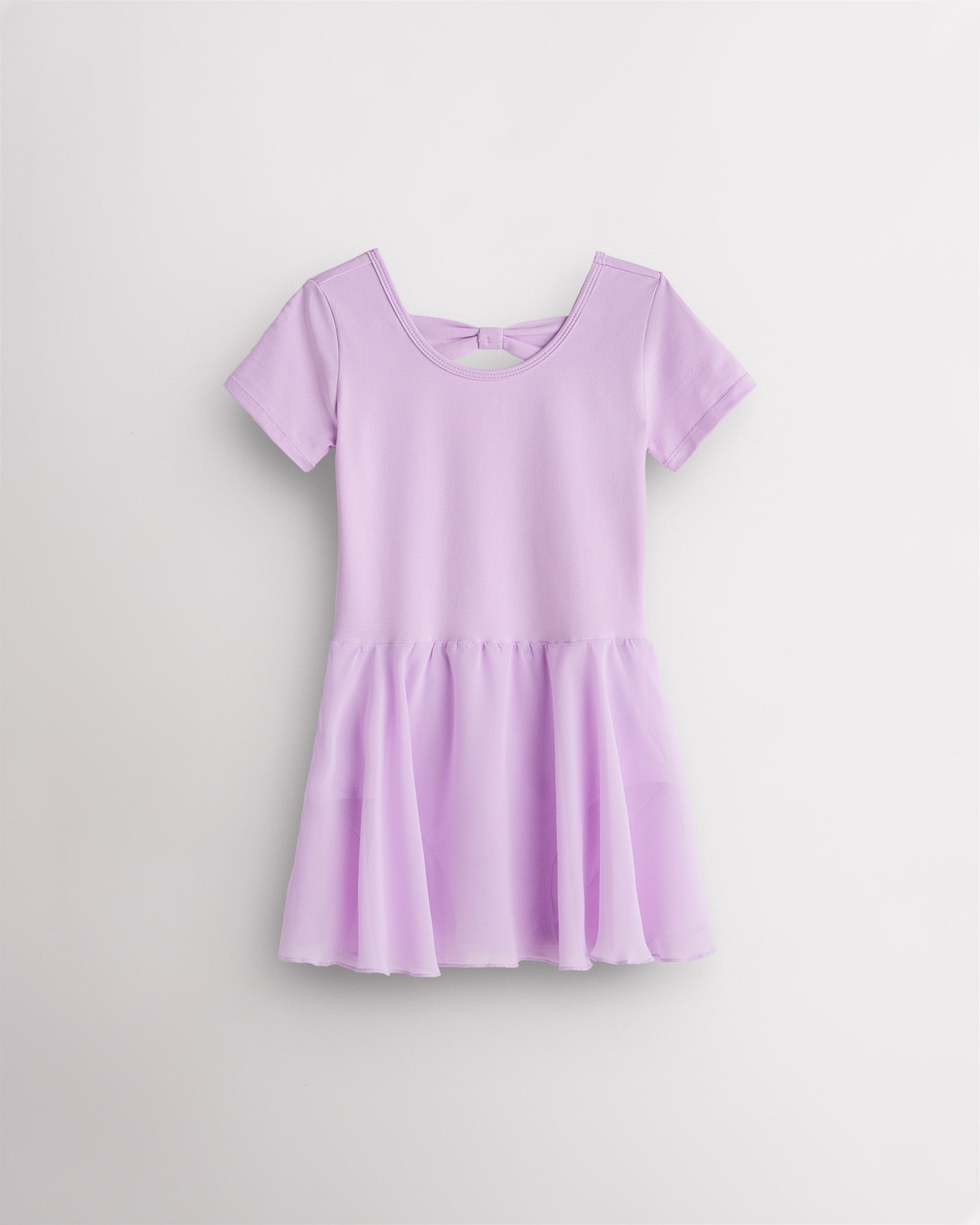 Girls Bowknot Short Sleeve Dress in Lavender