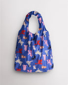 Puppy Parade on Blue Stelle reusable grocery bag with colorful puppy print, designed as reusable shopping bags for groceries and daily errands.