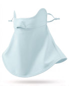 Light Blue UPF 50+ sun mask with full 360-degree face and neck coverage, adjustable ear loops, and flexible fit.