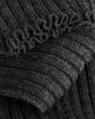 Close-up of Heather Charcoal ballet leg warmers showing soft knit texture and delicate lettuce-edge trim.