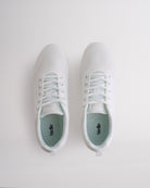 Top view of white womens cheer shoes with lace-up closure and cushioned interior