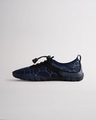 Angled view of blue womens water shoes showing breathable mesh and flexible sole