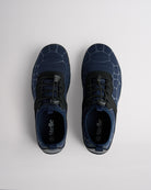 Top view of blue water shoes for women with adjustable speed laces and roomy toe box
