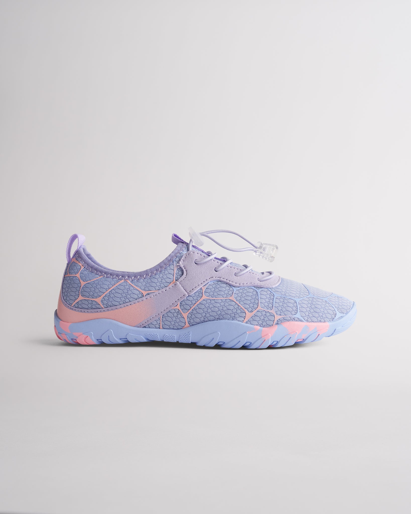 Periwinkle women’s water shoes with mesh upper and speed lace system, side profile view