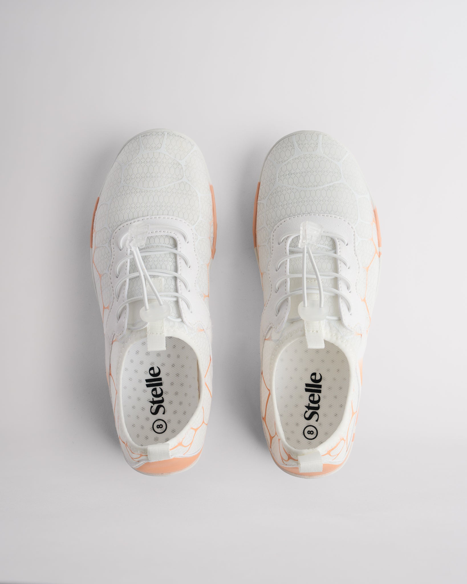 Top view of white water shoes for women with adjustable speed laces and roomy toe box