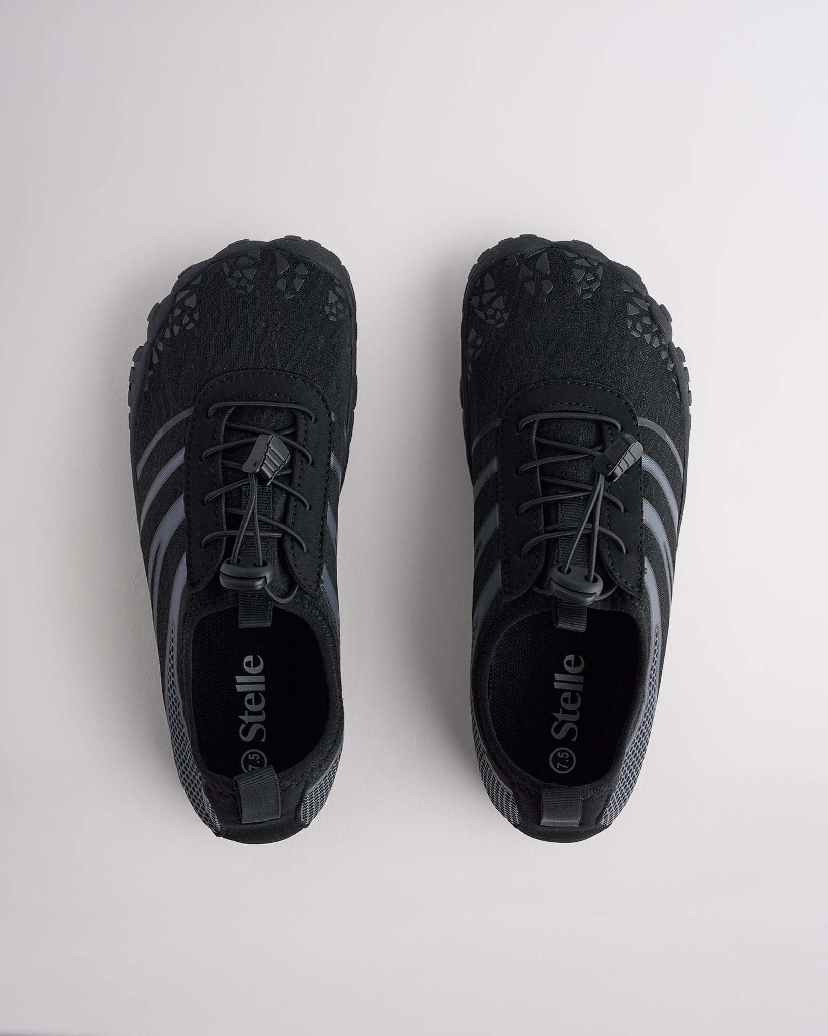 Top view of black water shoes for women with secure speed laces and flexible fit