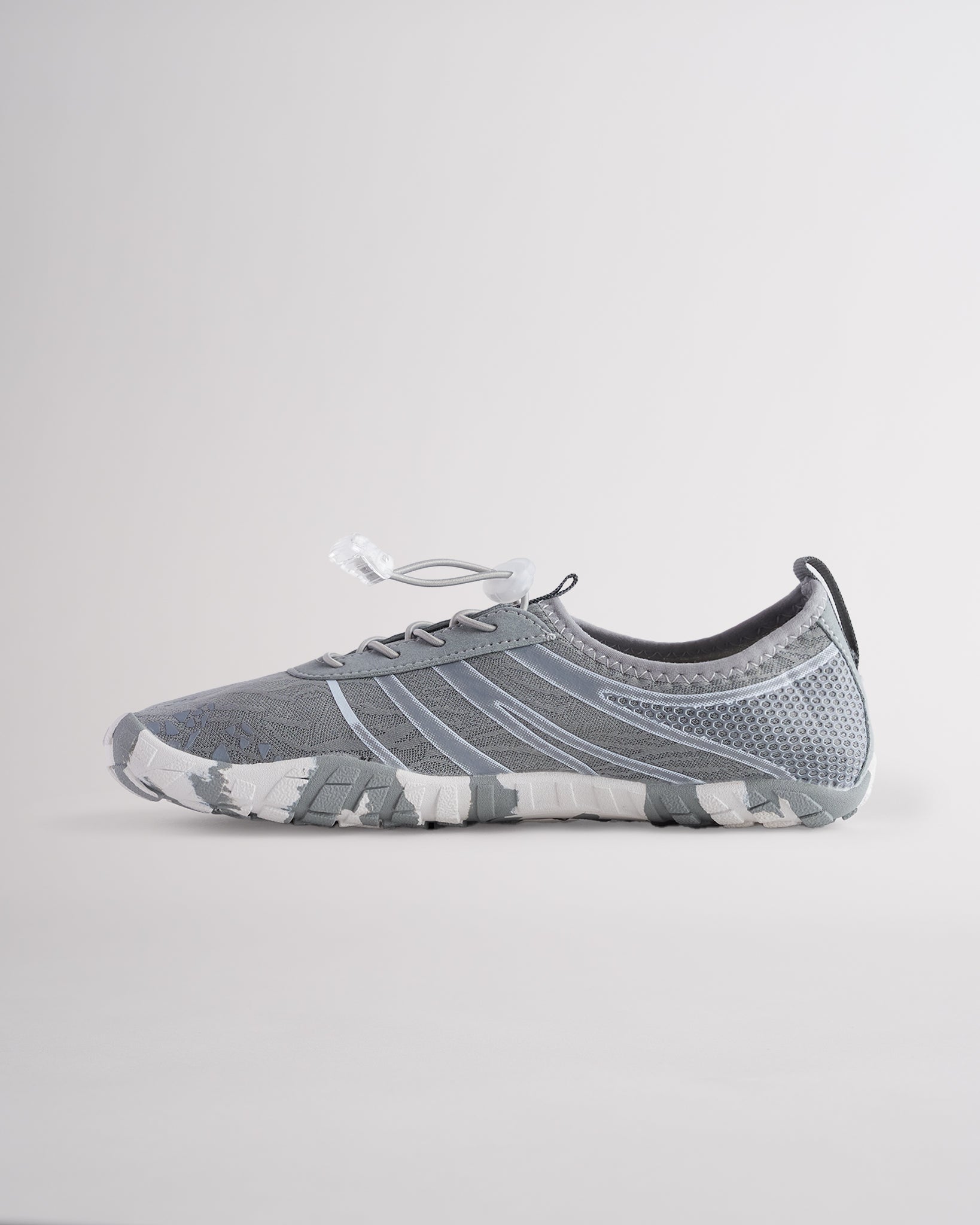 Side angle of womens water shoes showing breathable mesh design and dual pull tabs