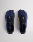 Top view of navy water shoes for women with secure speed laces and flexible fit