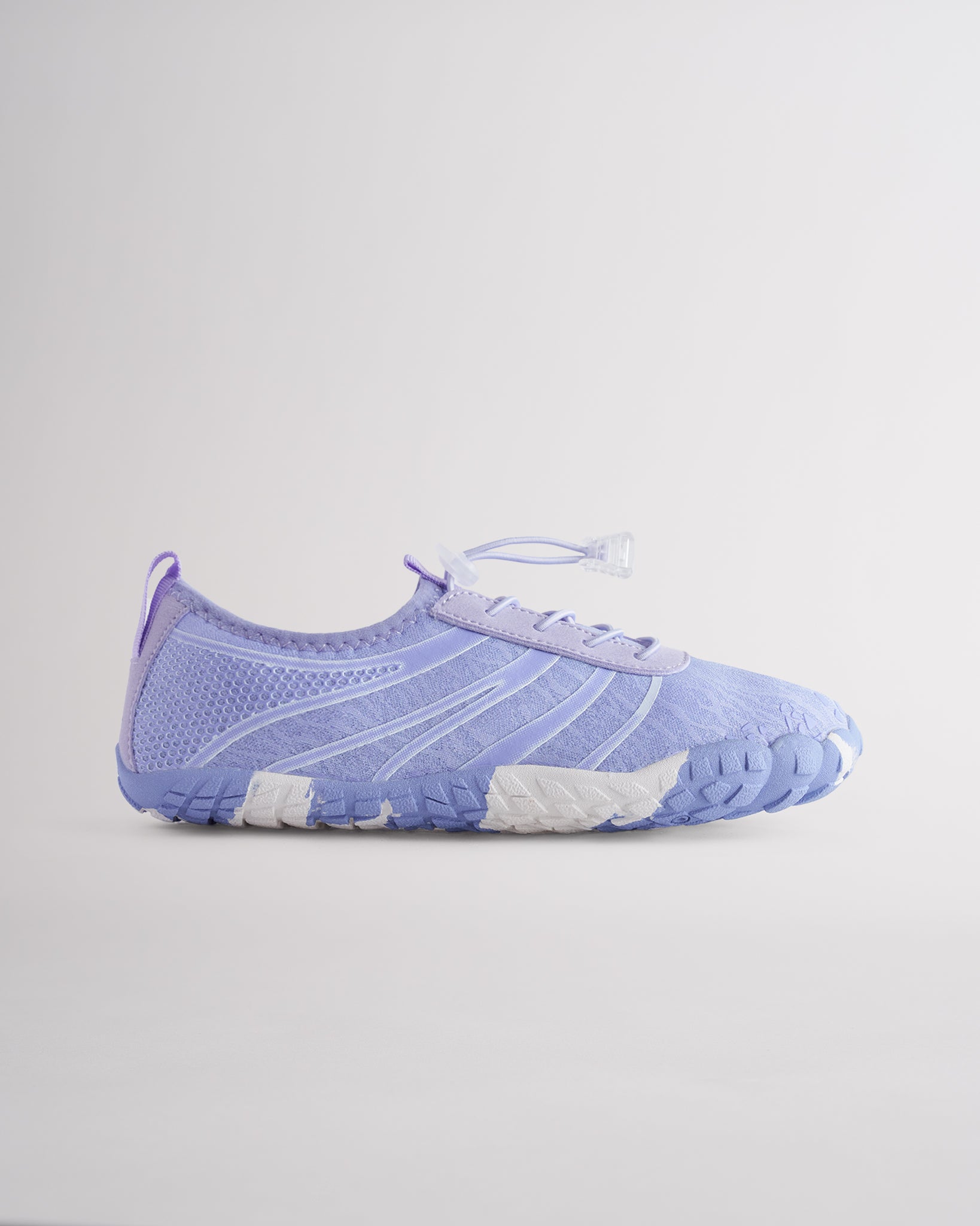 Periwinkle women’s water shoes with mesh upper and speed lace system, side profile