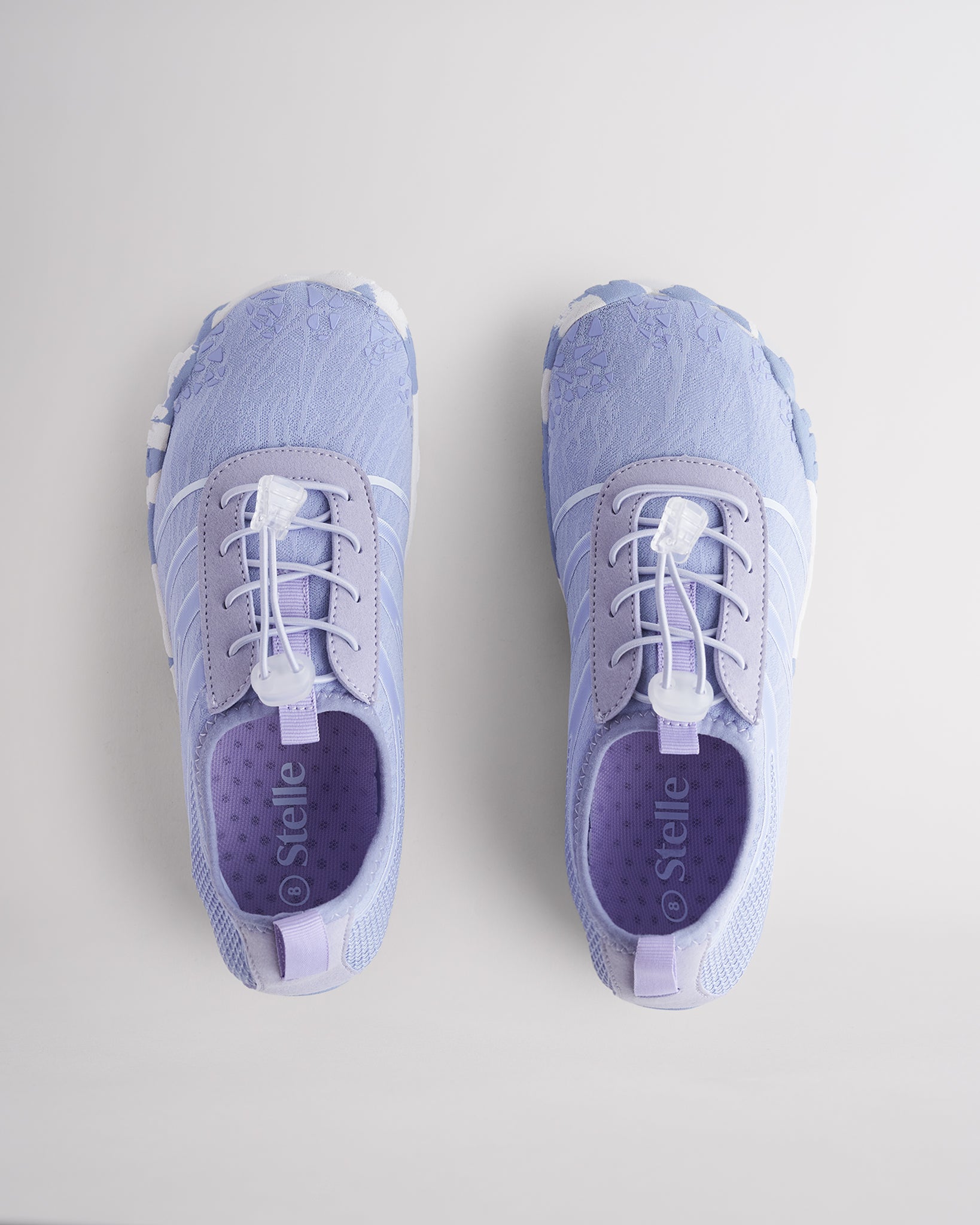 Top view of periwinkle water shoes for women with secure speed laces and flexible fit