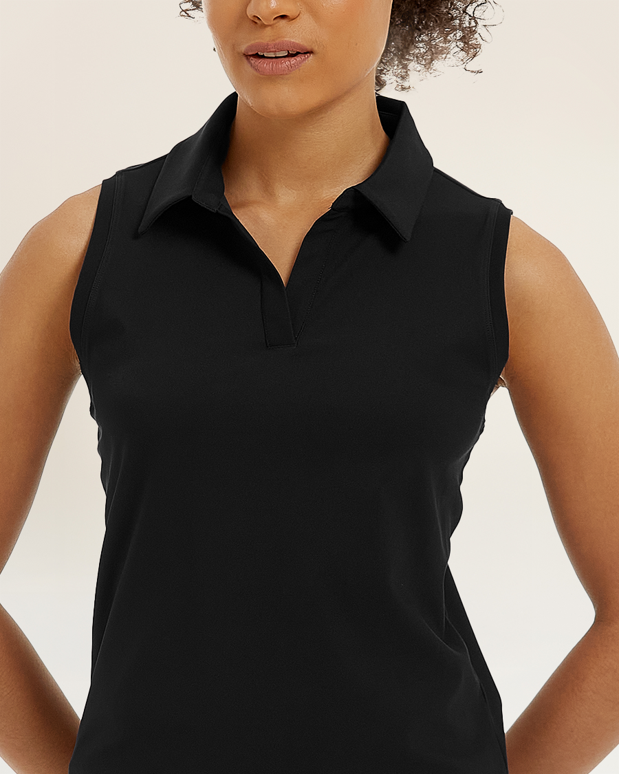 Black Classic Fit Sleeveless Polo Shirt 2.0