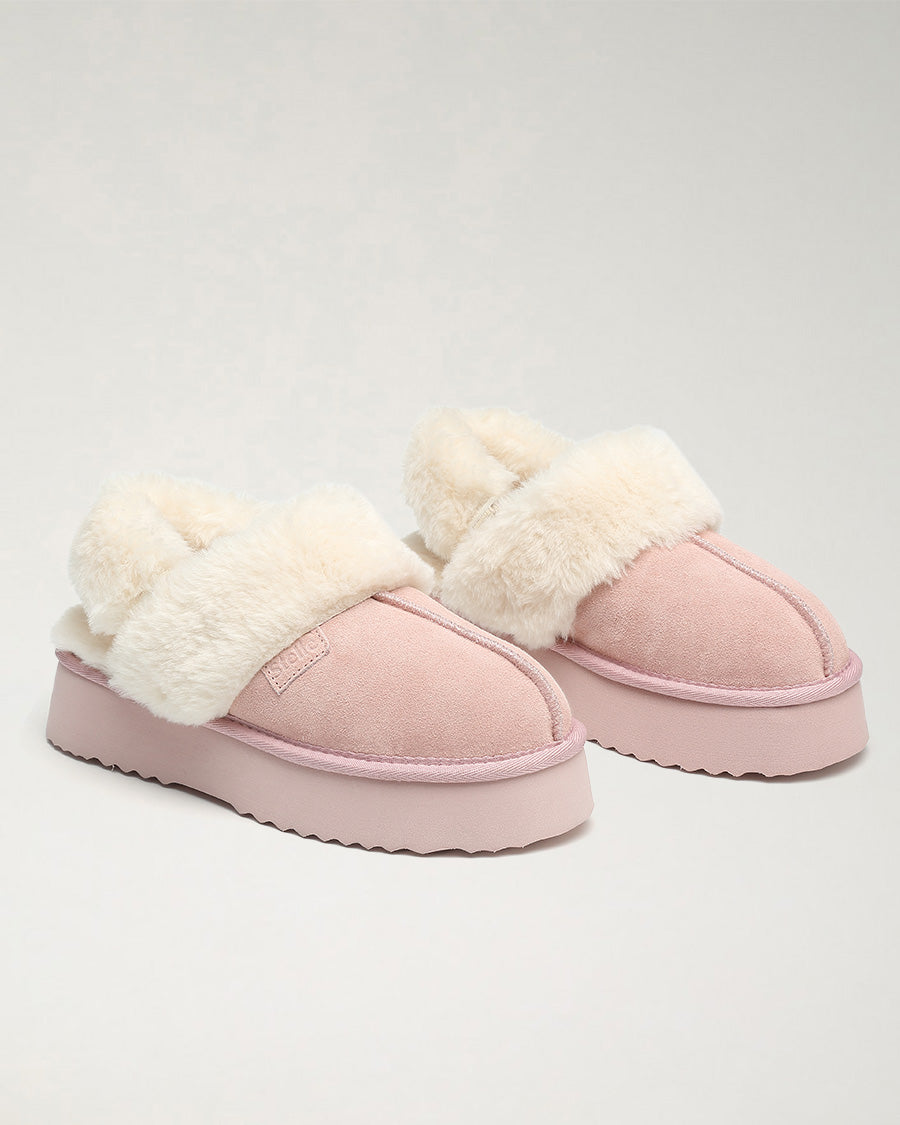Pink Warm-Lined Suede Slippers