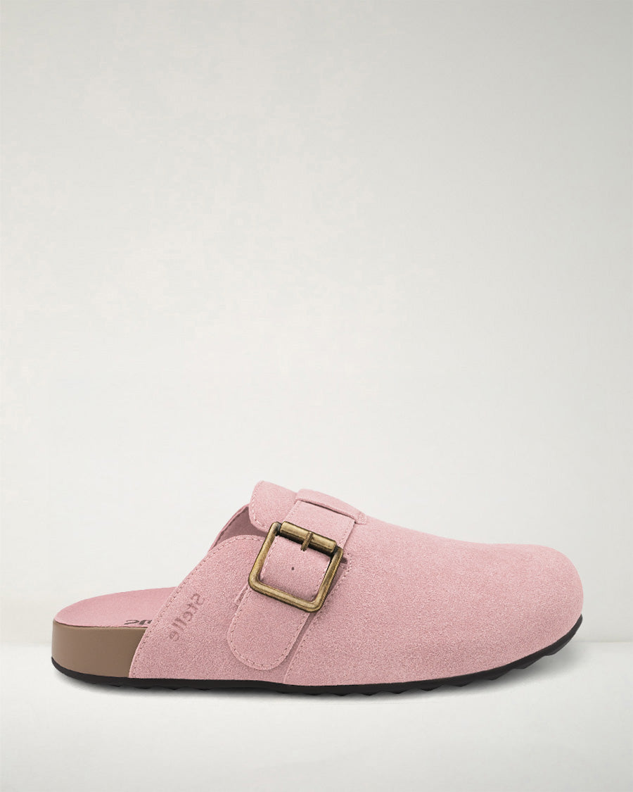 Rose Clay Square Buckle Suede Clogs