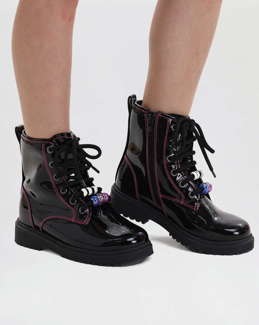 Black Patent Tough Stuff Kids Combat Boots