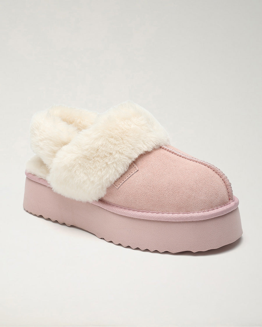 Pink Warm-Lined Suede Slippers