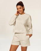 White Beige Crop Oversized Sweatshirt