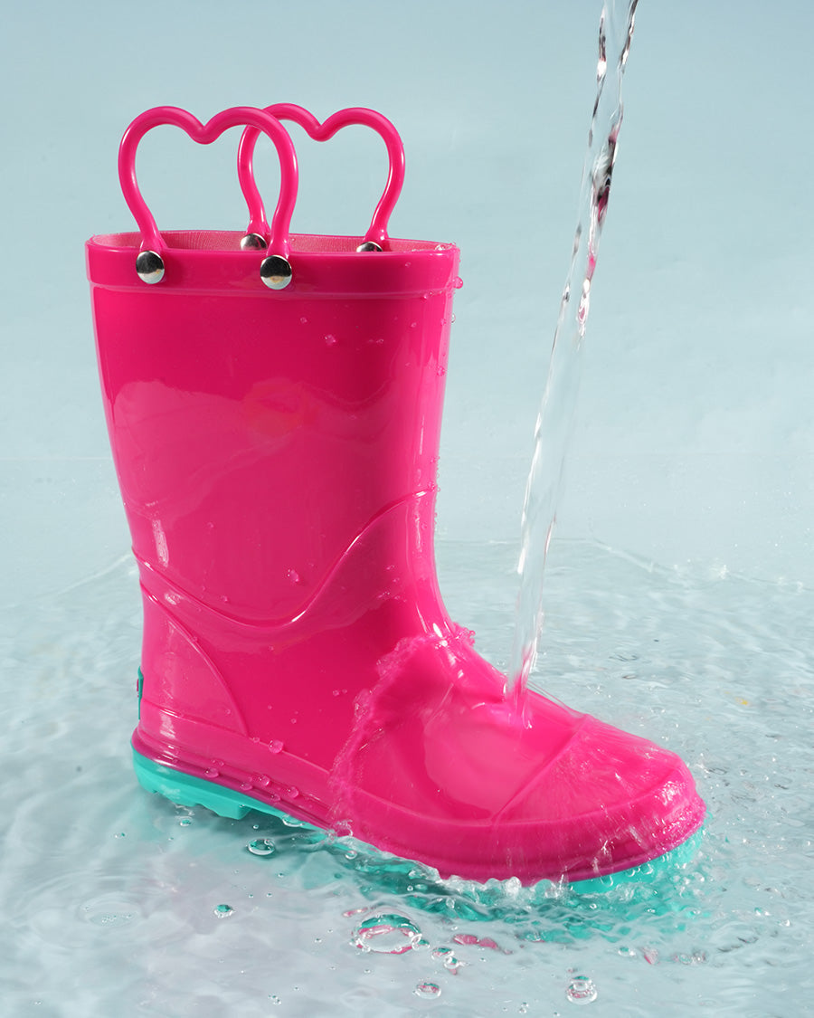 Fuchsia Puddle Jumper Kids Rubber Rain Boots