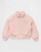 Pink fleece jacket on a light gray background
