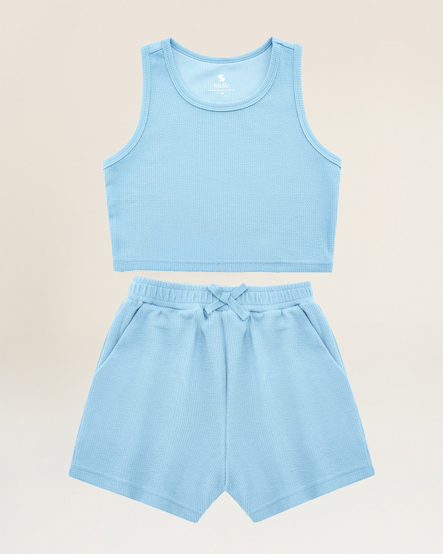 Steel Blue Kids Matching Summer Outfit | Cute Tank Top & Shorts Set