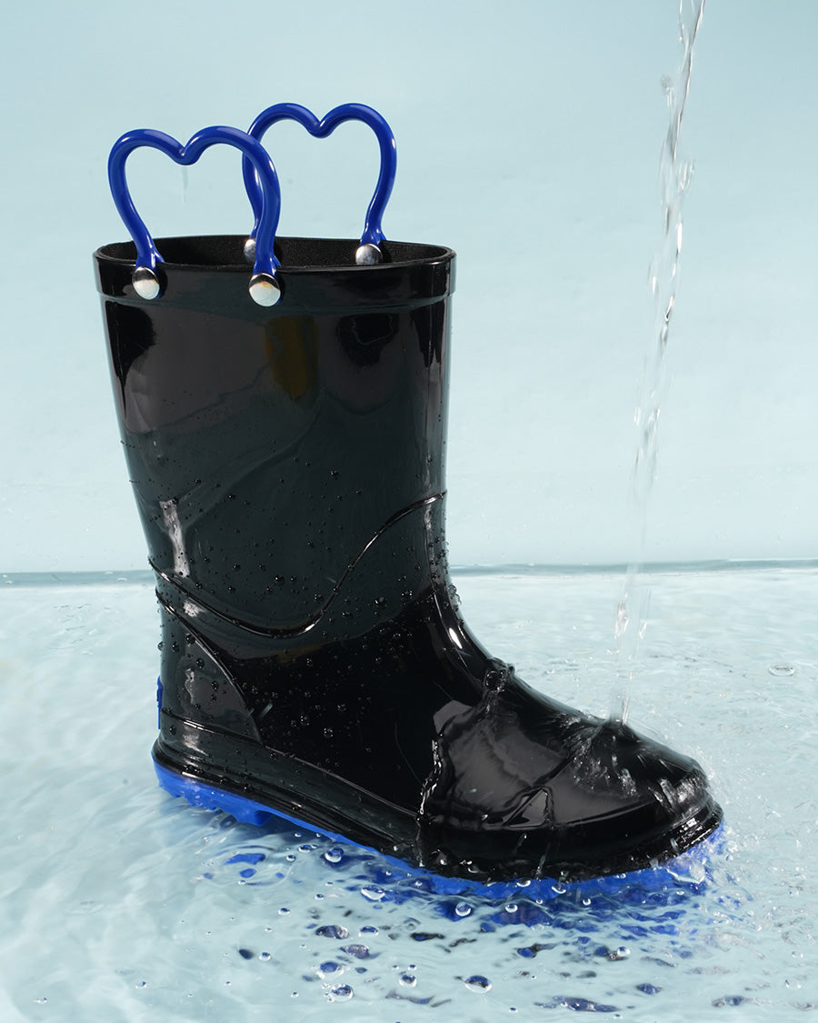 Black Puddle Jumper Kids Rubber Rain Boots