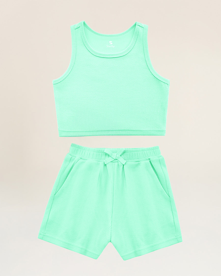 Mint Green Kids Matching Summer Outfit | Cute Tank Top & Shorts Set