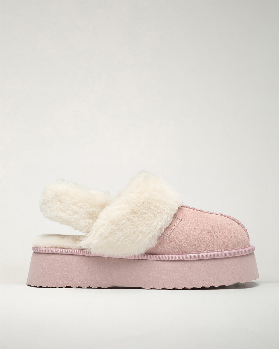 Pink Warm-Lined Suede Slippers