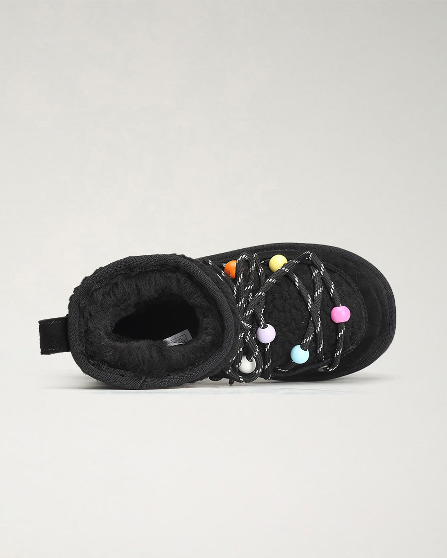 Ready Teddy Kids Lace-Up Sherpa Boots in Black