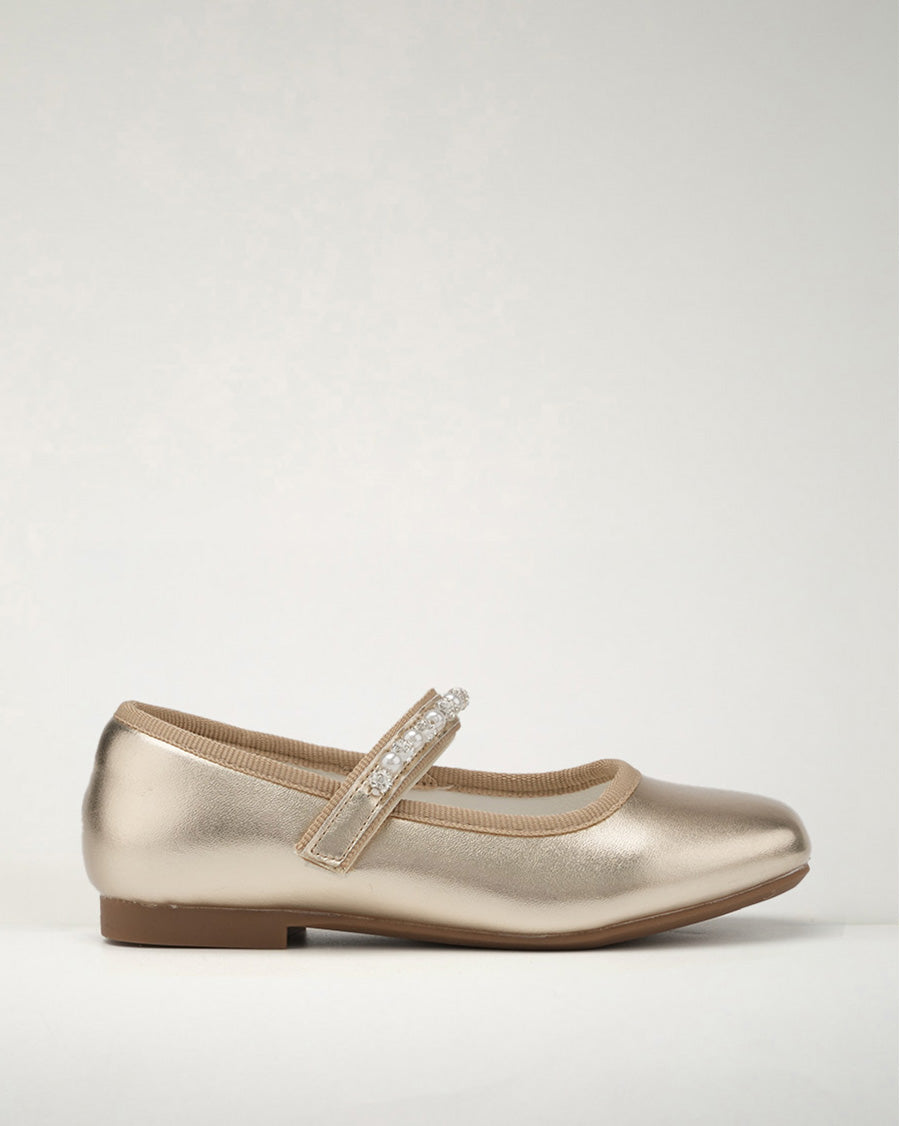 Gold Girls Dress Shoes with Beaded Straps