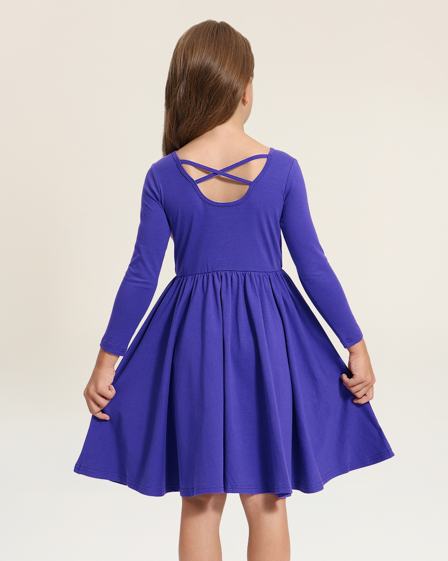 Royal Blue Girls Long Sleeve A-Line Twirly Dress