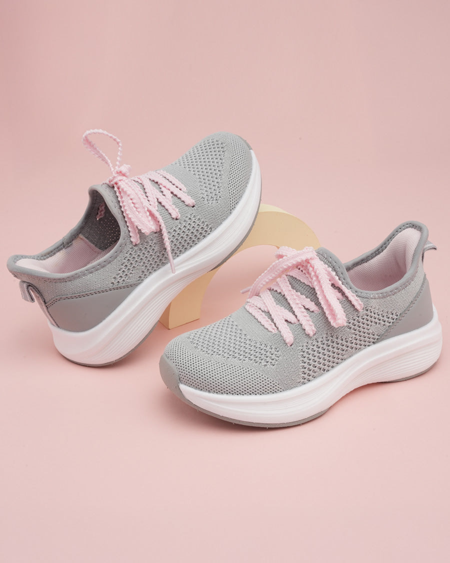 Light Grey Kids Lace-Up Running Sneakers