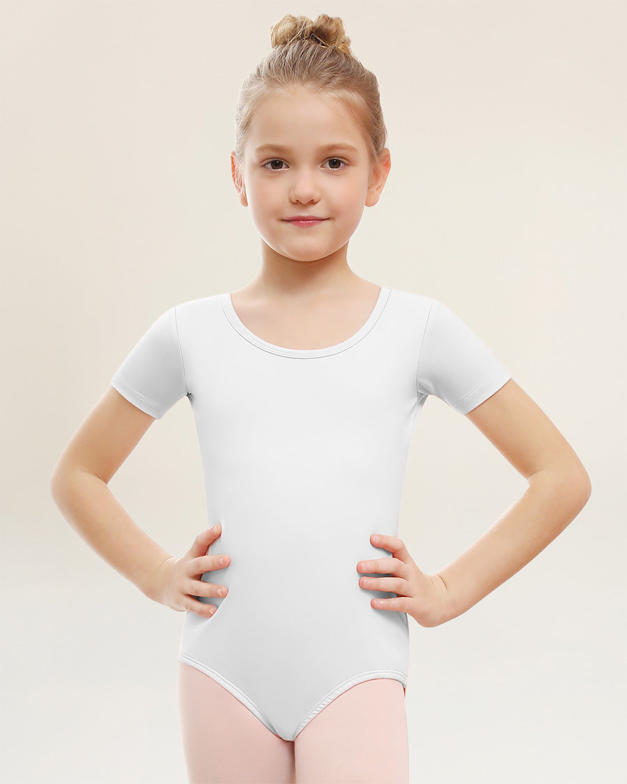 White Girls Short-Sleeve Performance Leotard