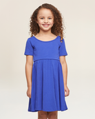 Girls Short Sleeve A-Line Twirly Dress in Royal Blue