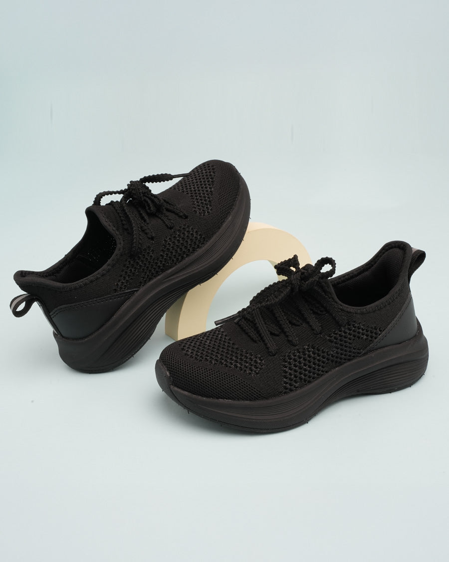Black Kids Lace-Up Running Sneakers