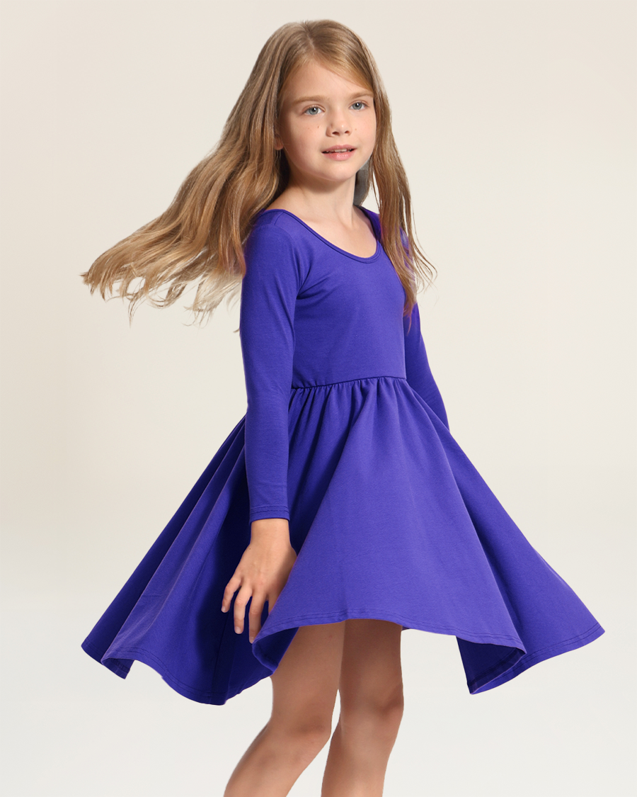 Royal Blue Girls Long Sleeve A-Line Twirly Dress