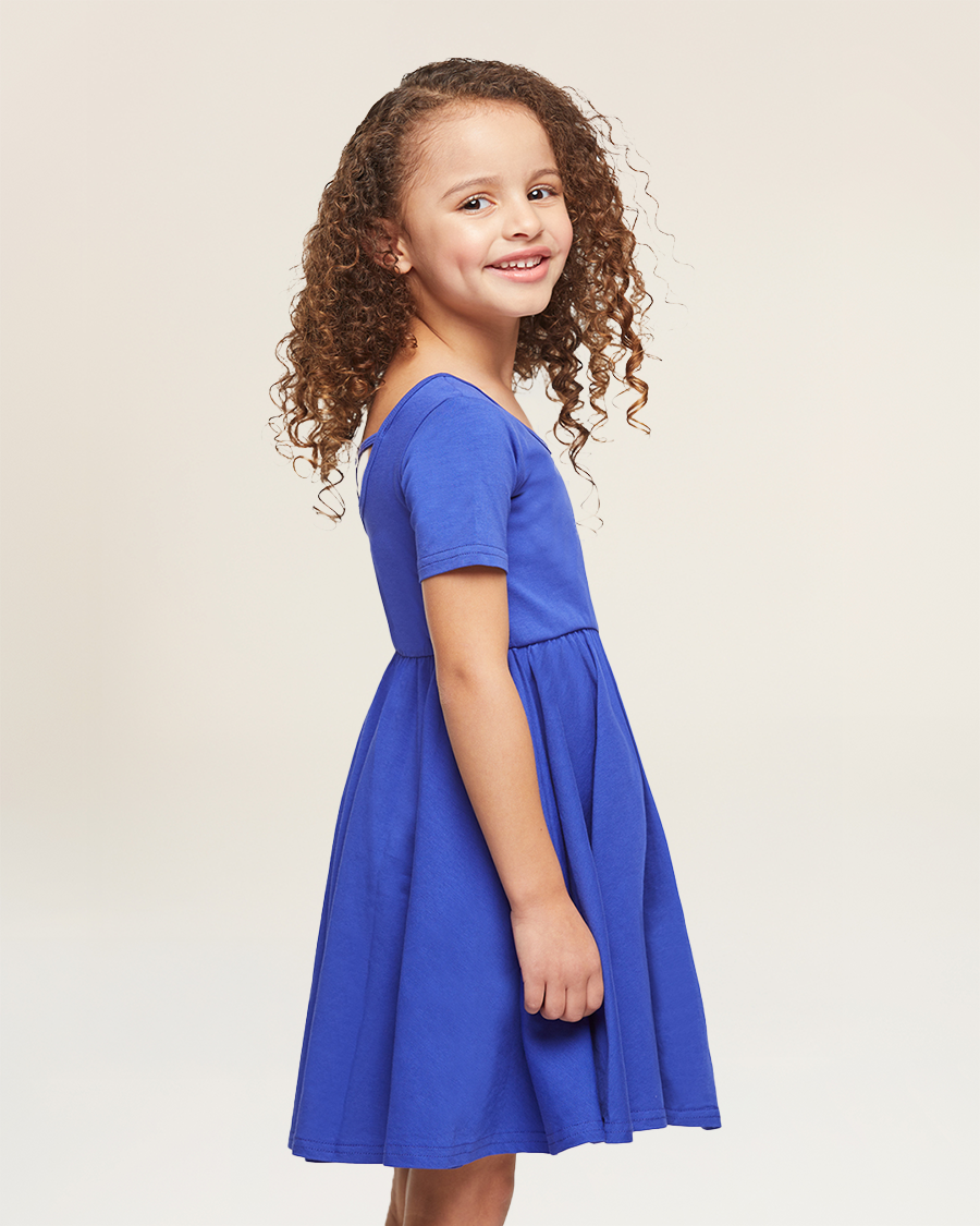Girls Short Sleeve A-Line Twirly Dress in Royal Blue