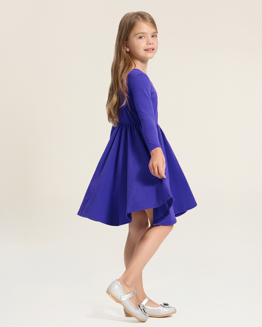 Royal Blue Girls Long Sleeve A-Line Twirly Dress
