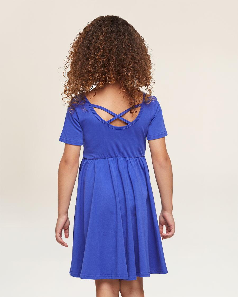 Girls Short Sleeve A-Line Twirly Dress in Royal Blue