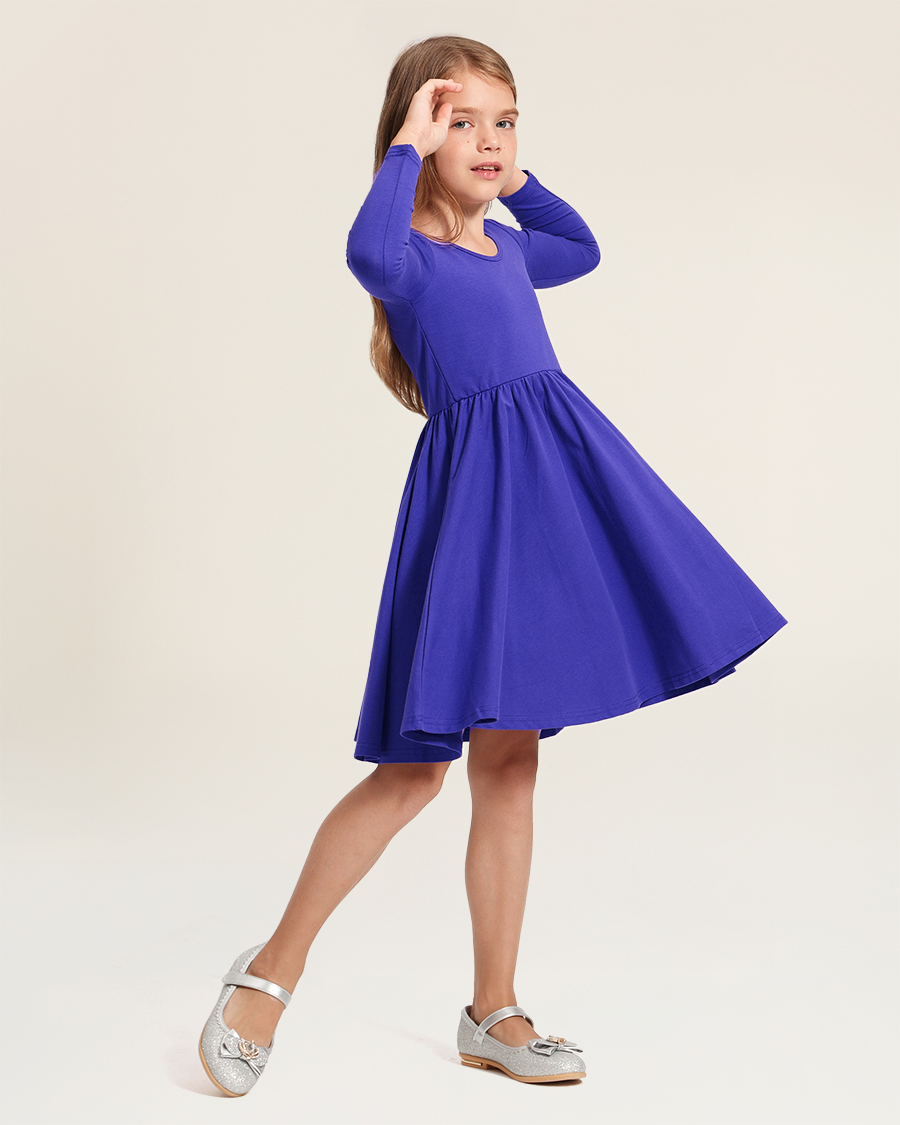 Royal Blue Girls Long Sleeve A-Line Twirly Dress
