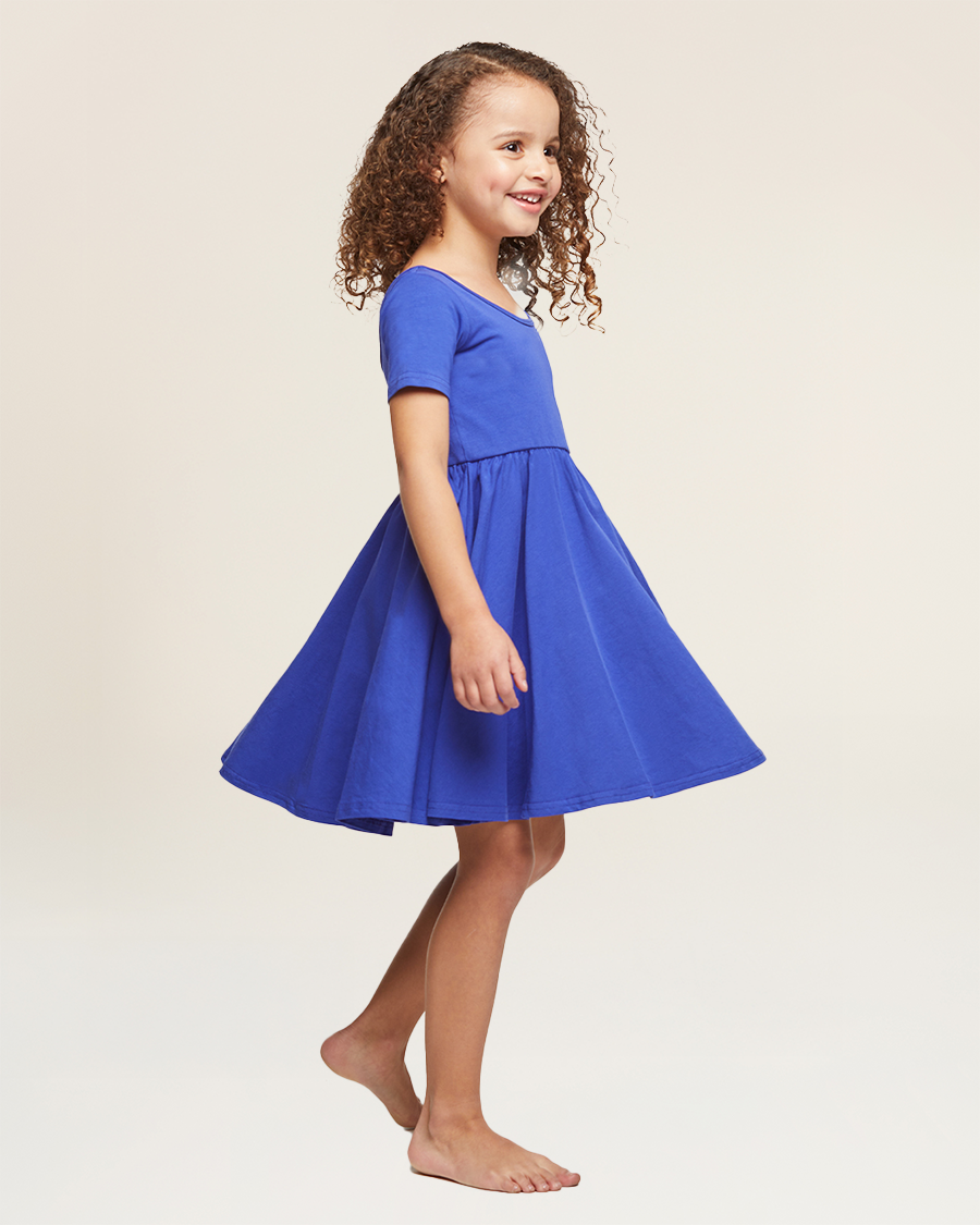 Girls Short Sleeve A-Line Twirly Dress in Royal Blue