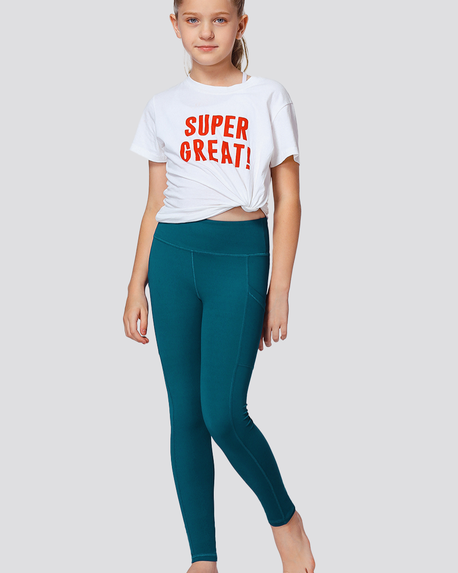 CRZ Yoga Girls Butterluxe Crossover Athletic Leggings High Waist V Cross Kids Lounge Pants Yoga Active Dance Running Tights