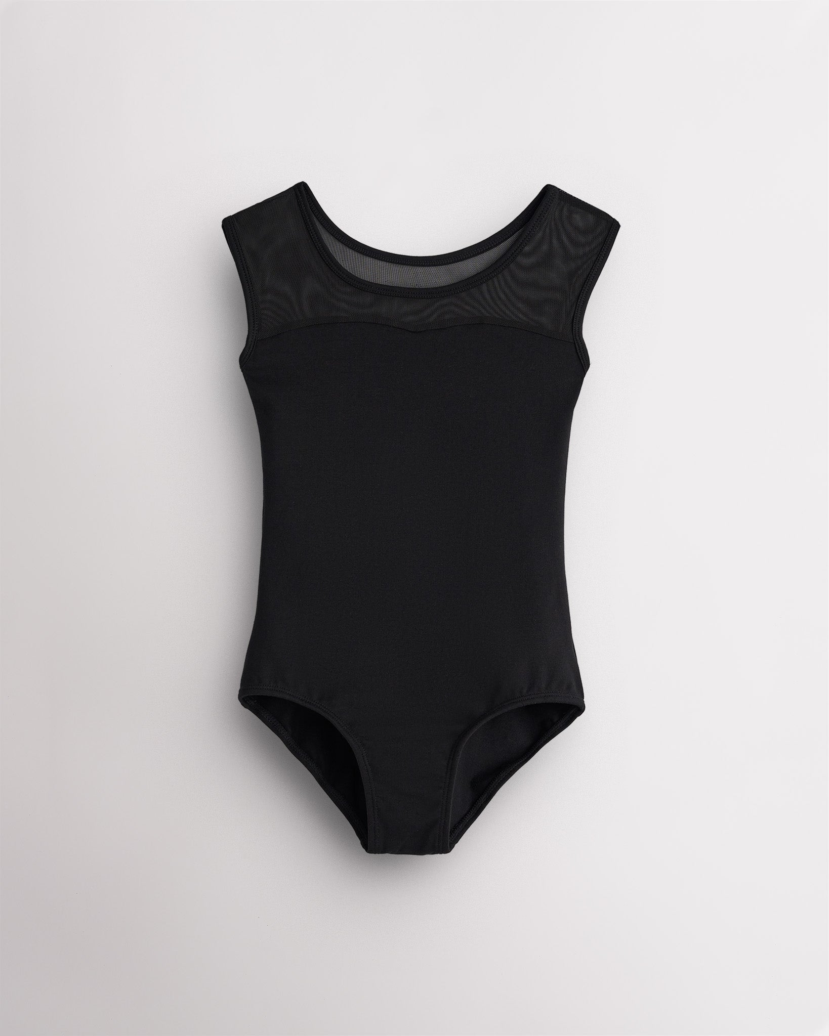 Girls Sweetheart Mesh Inserted Tank Cotton Leotard in Black