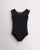 Girls Sweetheart Mesh Inserted Tank Cotton Leotard in Black